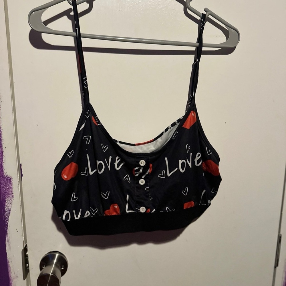 Source Unknown Black and Red Love Print Bra